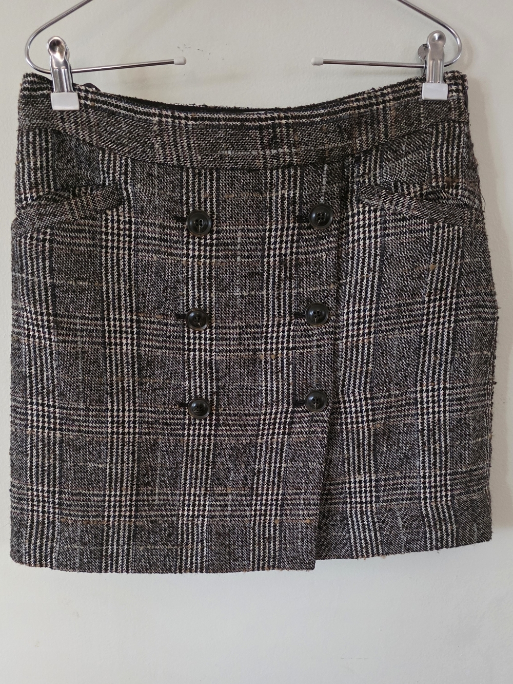 Womens Grey Plaid Button-Front Mini Skirt Size 2
